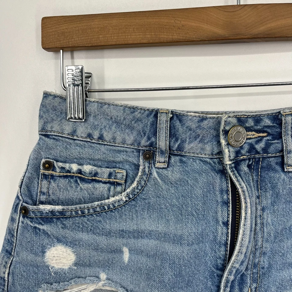 Pantalones cortos de mezclilla Garage para mujer talla 25 azul corte festival desgastado tiro alto Foto 4 de 4