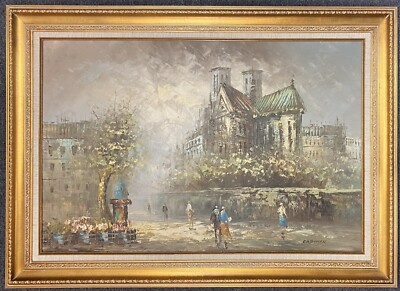 Notre Dame Paris Scenery Caphter 24 x 36 Embellished Giclee on Canvas Framed 