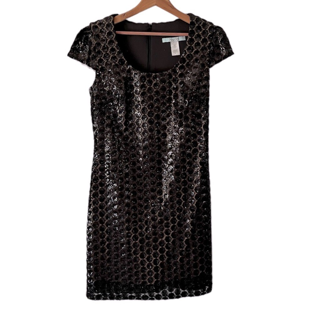 Karlie Black Sequin Dress Cap Sleeves Size Medium | eBay