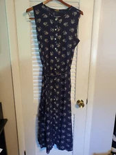Woolrich Large Blue Button up Dress Prairie Flowers Sleeveless