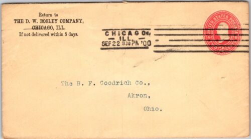 1900 B.F. Goodrich Akron Ohio enveloppe estampillée de D.W. Bosley Company Chicago - Photo 1 sur 2
