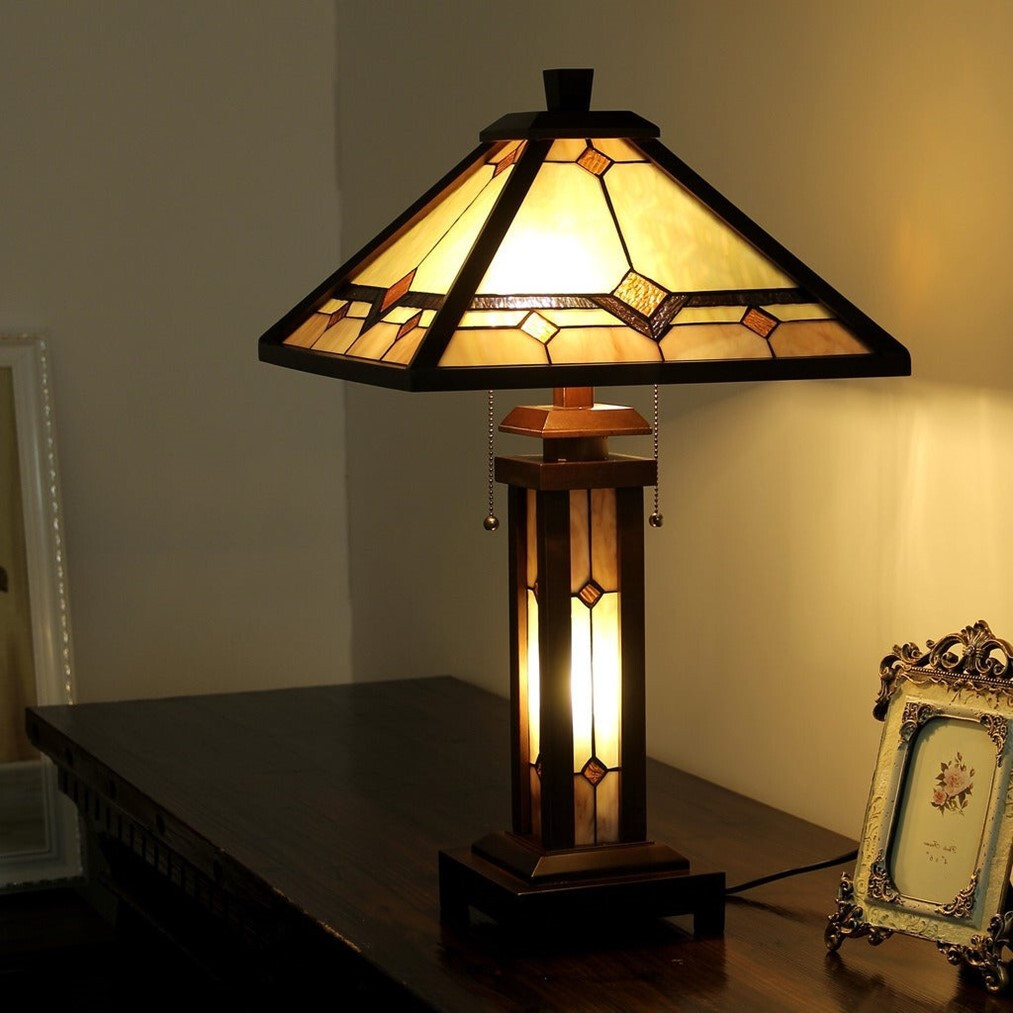 Tiffany Style Reading Lamp Table Light Accent Decor Handmade Stained Glass Theme