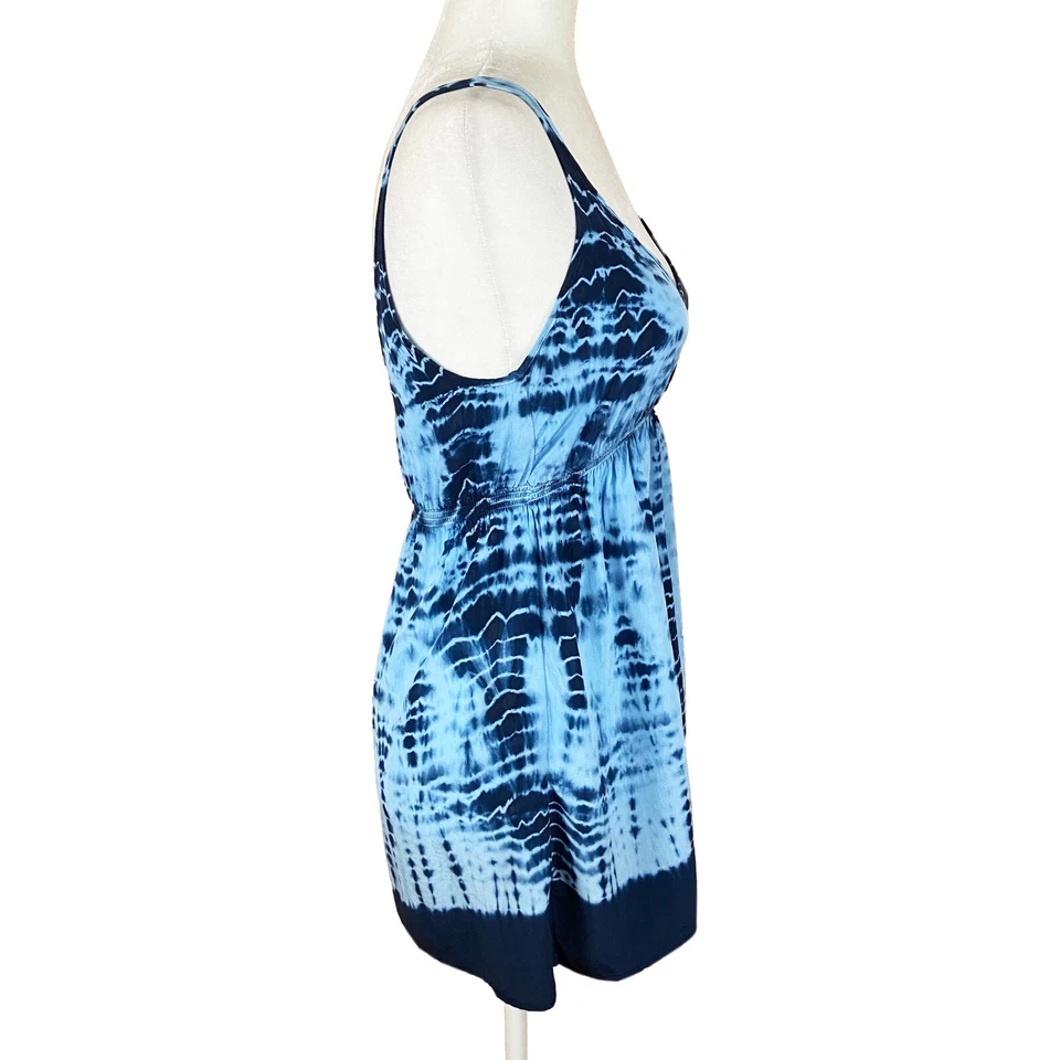 Top túnica babydoll sin mangas cuello en V C&C California talla S azul seda tie-dye Foto 4 de 4