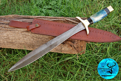 CUSTOM HANDMADE FORGED DAMASCUS STEEL DAGGER DOUBLE EDGE VIKING SWORD 1671