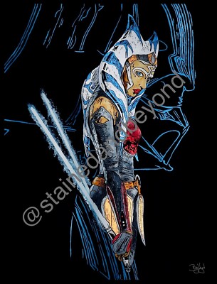 Ahsoka Tano and Darth Vader Art Print Disney Fan Artwork Star Wars Signed Number
