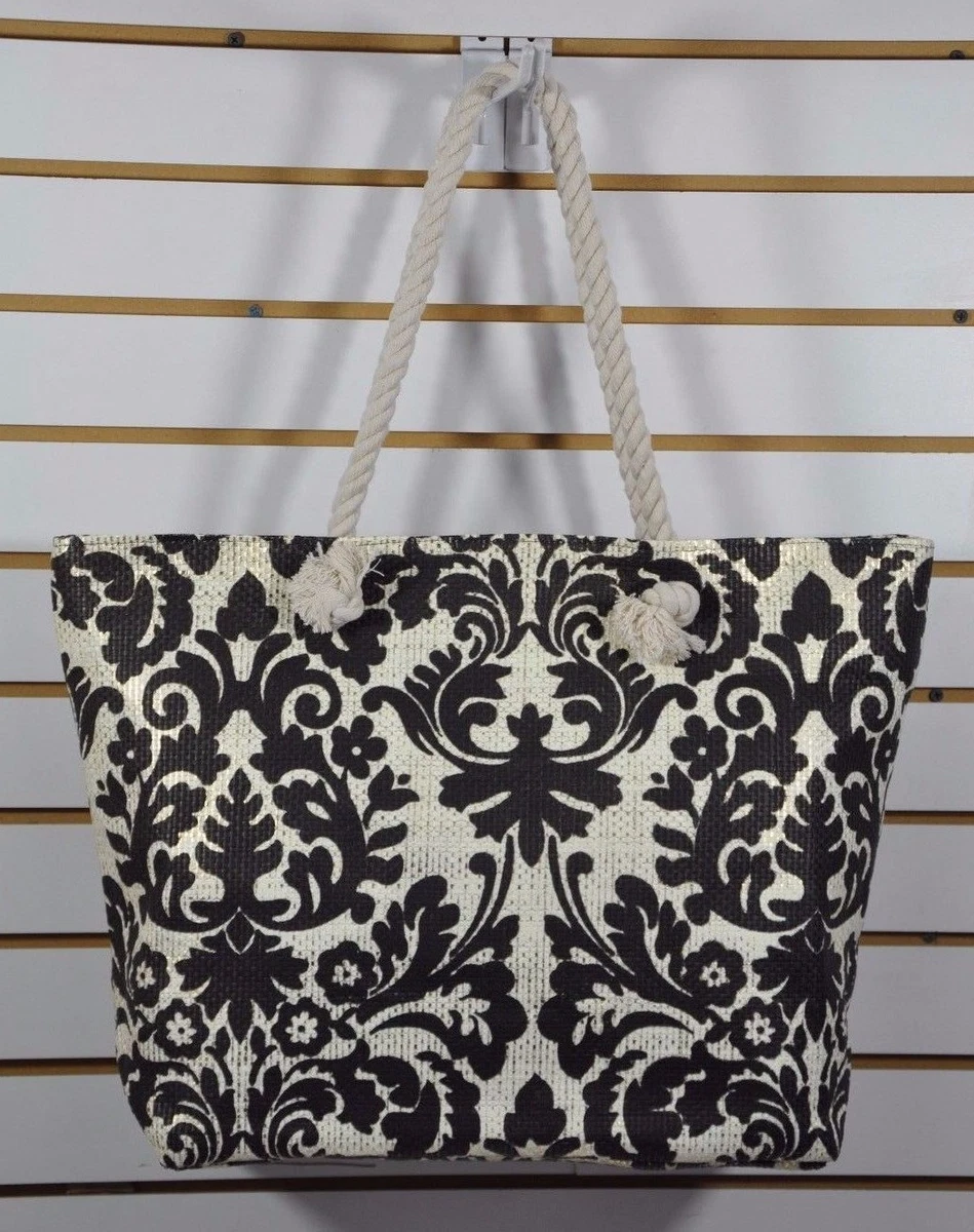 NWT Women s BLACK RIVET SUMMER Woven Shoulder TOTE Bag. 40 Floral