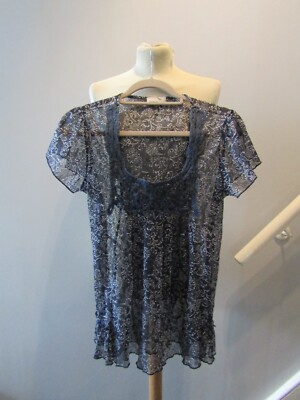 Women's M & S  Per Una Navy Blue Floral Lacy Shirt Blouse top UK size 14