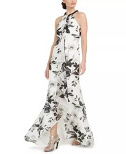 CALVIN KLEIN Women's Floral Draped Halter Hi-Lo Evening Gown Dress Sz 2 NWT $209
