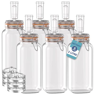 6er Pack HEFTMAN Gärglas Safe Airlock Silikondeckel Kefir Kimchi 2 Liter
