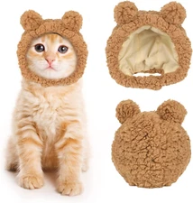JOICEE Cute Cat Costume Warm Bear Hat for Cat Adjustable Soft Small Pet Headwear