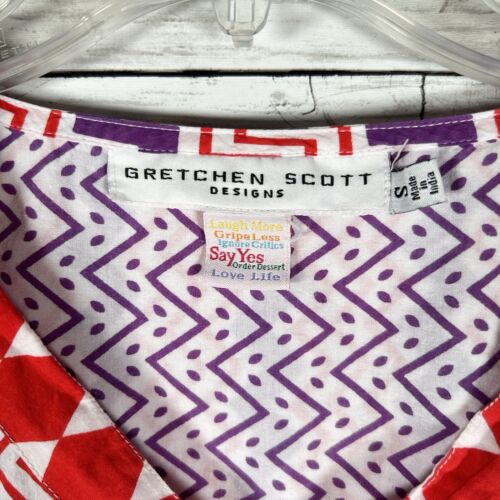 Gretchen Scott Cotton Red Purple Chevron Tunic Geometric 3/4 Sleeve Top S - Picture 4 of 6