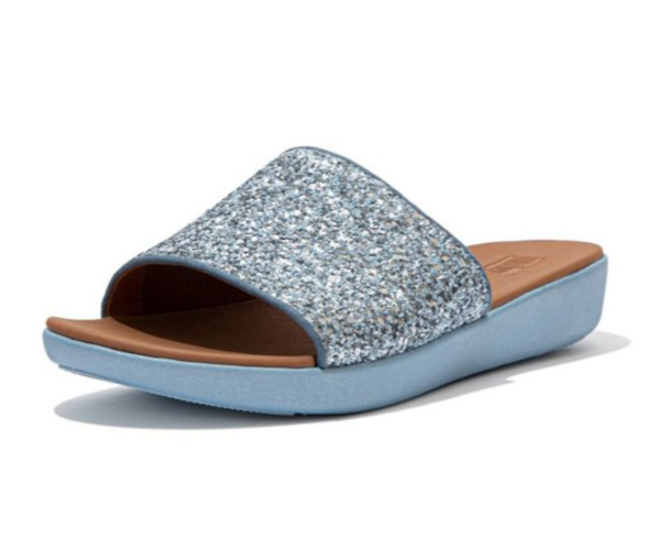FitFlop Womens Slip on Sandals SOLA Glitter Slides NEW Porcelain
