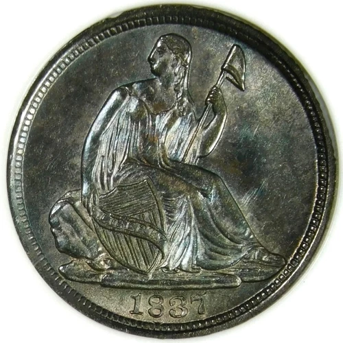 😱🇺🇸😍🗽🩶🩷💙NGC MS64 1837 SEATED HALF DIME NO STARS