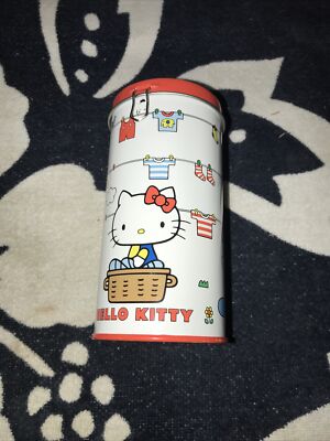 Hello Kitty 2009 Sanrio Co. 6inch Metal Can Coin Bank Laundry Line Graphics