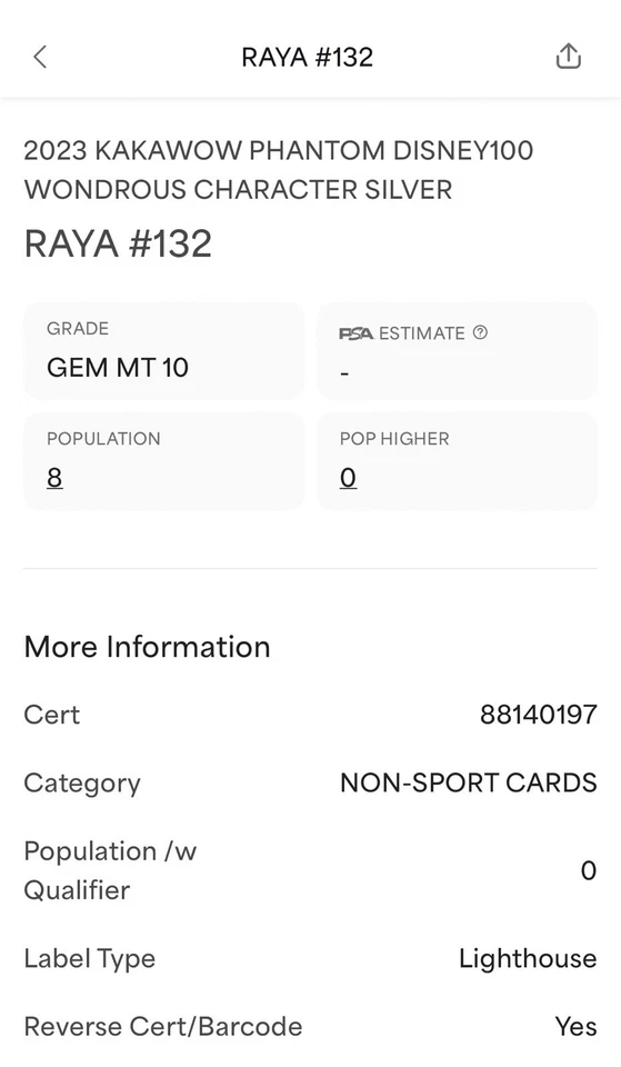 POP 8 PSA 10 RC Raya 2023 Kakawow Disney 100 Silver Refractor 1st Edition Rookie - Image 3 of 3