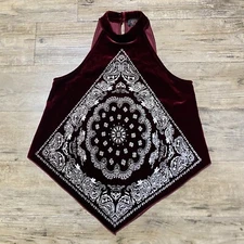 Shyanne Women’s Bandana Print Halter Top Red Velvet Graphic Bandana Bling Size S