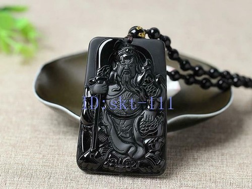 Obsidian guan yu pendant necklace Lucky Chinese Stone Handmade 100% Blessing - Picture 6 of 6