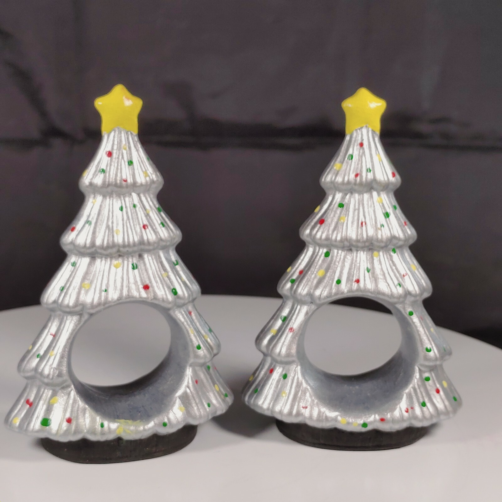 Hand Painted Ceramic Christmas Tree Napkin Rings