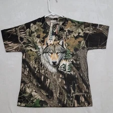 Mossy Oak Kids Camo T Shirt Size M Medium Short Sleeve Camouflage Casual Wolf