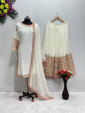 Launching New White Faux Georgette Kurta Palazzo With Dupatta For Wedding Wear