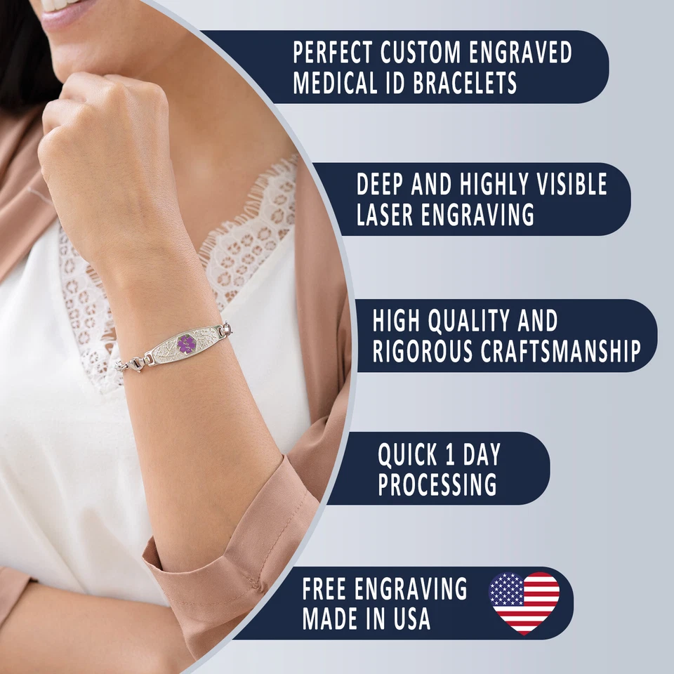 Pulsera de identificación de alerta médica Divoti - Elegante oliva y eslabón envuelto (6,5" a 8,5") Foto 3 de 4