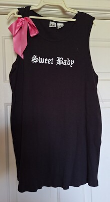 Duo plus-size cotton tank top 2X Black with Hot Pink ribbon NEW