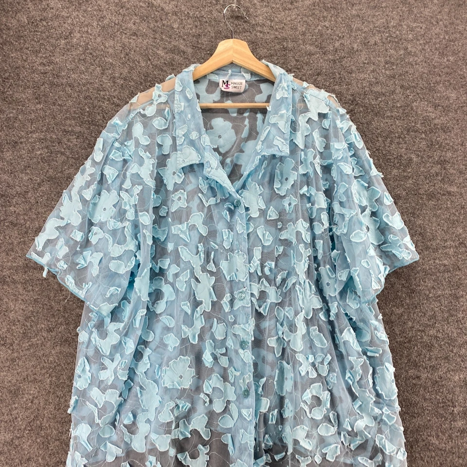 Camisa Maggie Dulce Mujer M Mediana Azul Geométrica Abotonada Cuello Transparente Informal Foto 3 de 4
