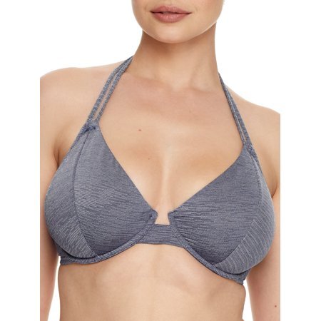 Miss Mandalay BLUE SILVER Denim Lurex Halter Bikini Swim Top, US 34DD, UK  34DD