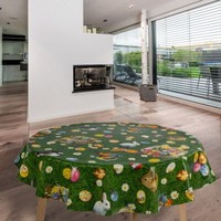 Wachstuch-Tischdecken Ostern Hase Eier Rund 140Cm
