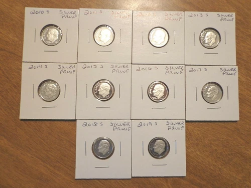 2010 2011 2012 S 13 14 15 2016 2017 2018 2019 S SILVER Roosevelt Dime Proof Set