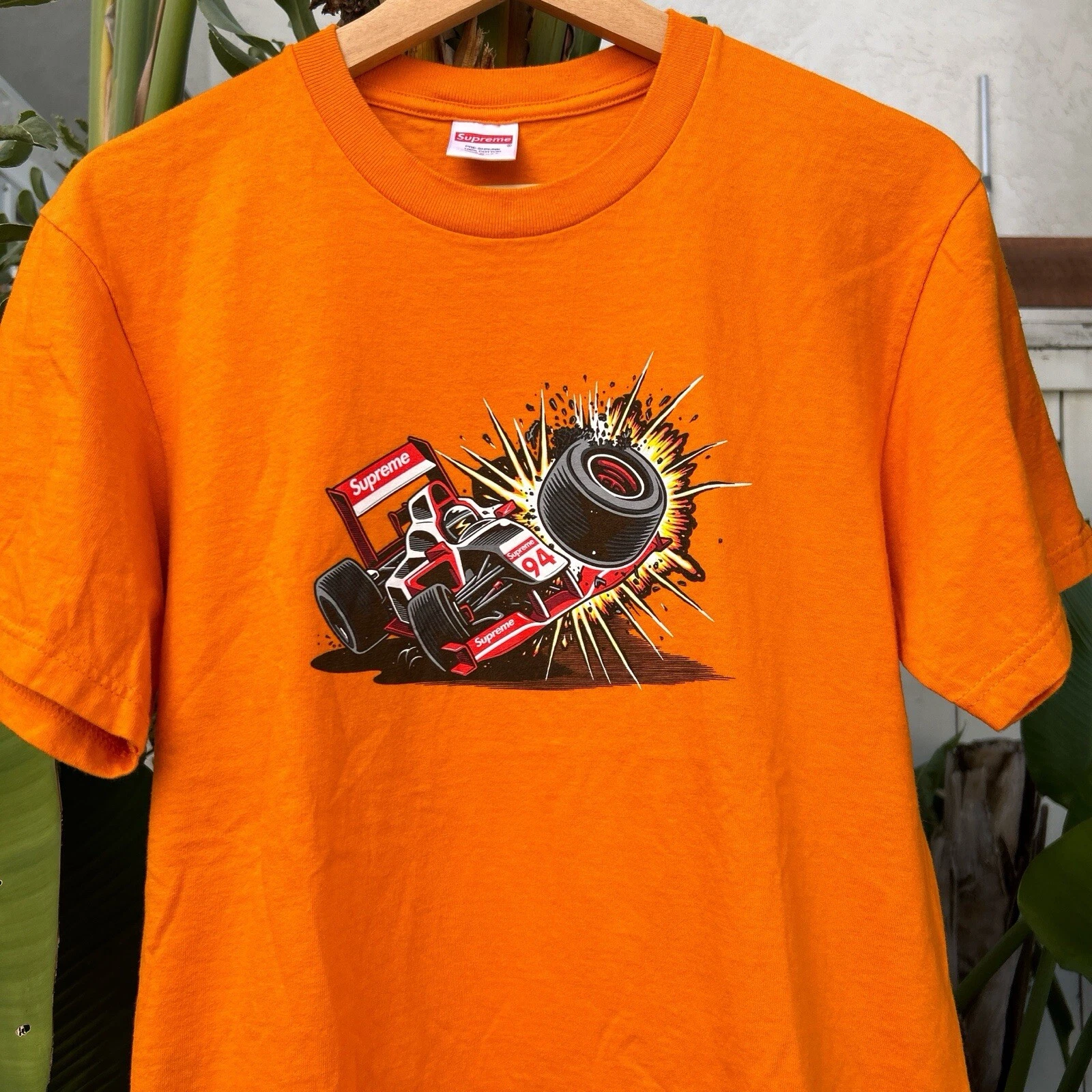 Supreme Crash T Shirt Homme Medium Made In USA Voiture de Course Orange 2021