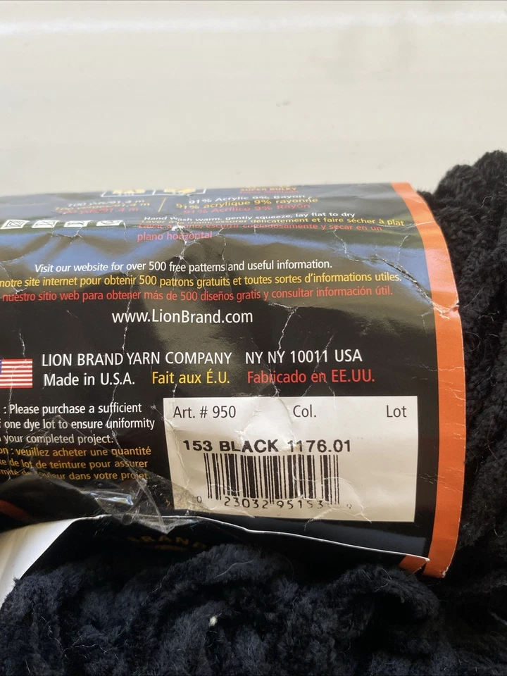 2 Skeins Lion Brand Chenille Thick & Quick Yarn #153 Black #6 10+ oz - Image 4 of 4