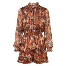 Adelyn Rae Orange  Red Floral Long Sleeve Shorts Romper- Large