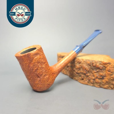 Nate King Natural Sandblasted ''Dan Shape'' Stack Handmade Briar Pipe, New