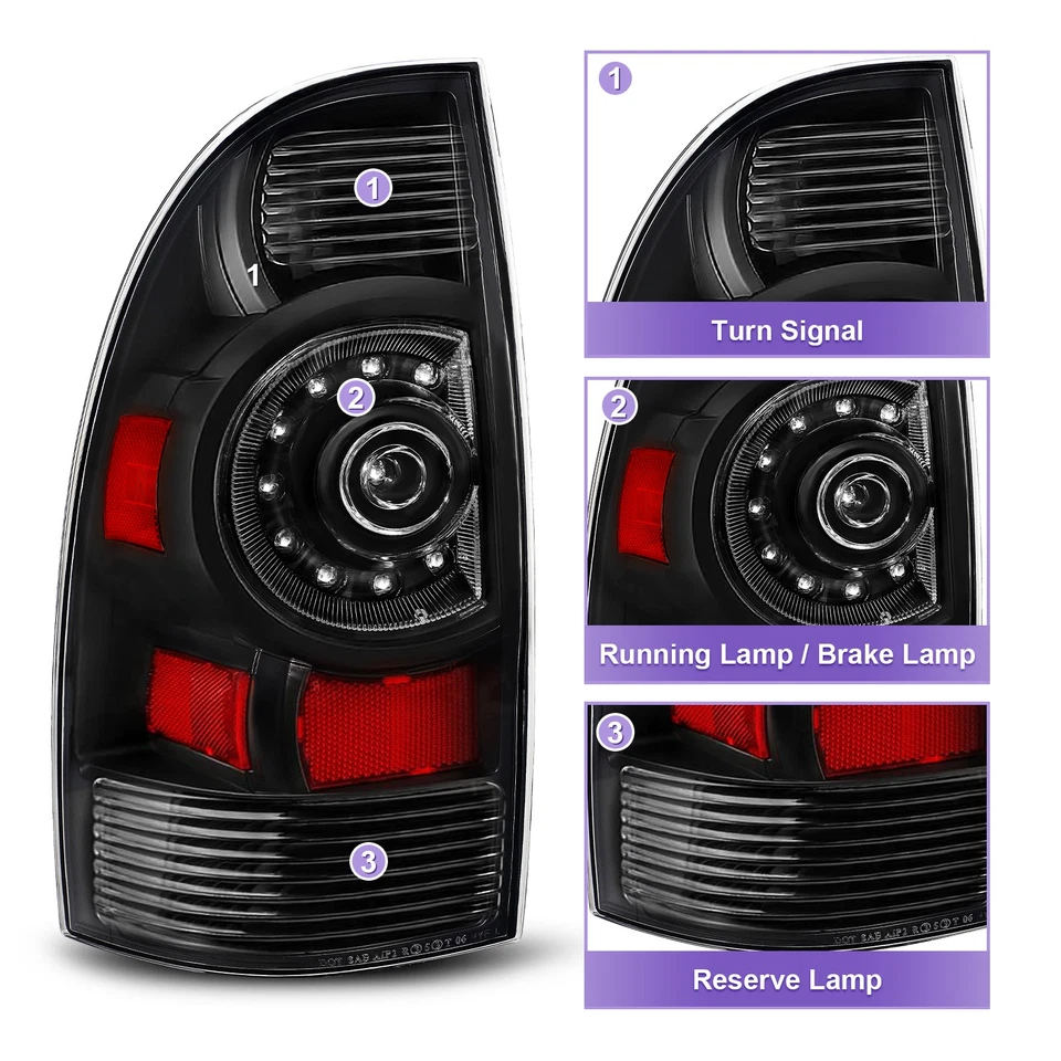 LED Tail Lights For 2005-2015 Toyota Tacoma Brake Black Lamps Right+Left Pair — 第 3/4 张图片