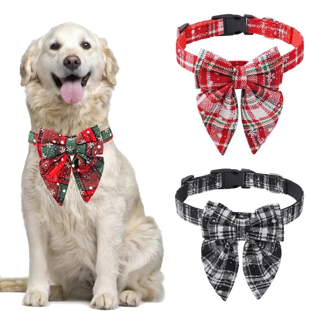 Plaid bow Collar-Christmas Dog collar-