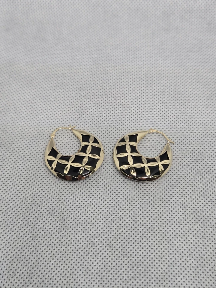 “Pendientes de aro de oro amarillo de 10k 8,4 g de ónix negro genuino 1 1/8” joyería llamativa” Foto 3 de 3