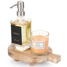 Wood Pedestal Stand, Farmhouse Wood Riser for Bathroom Kitchen Counter, Rusti...