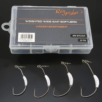 Offset Haken Screw Lock Weighted Wide Gape Softjerk Gummifisch Shad 25 Stk. 2-7g