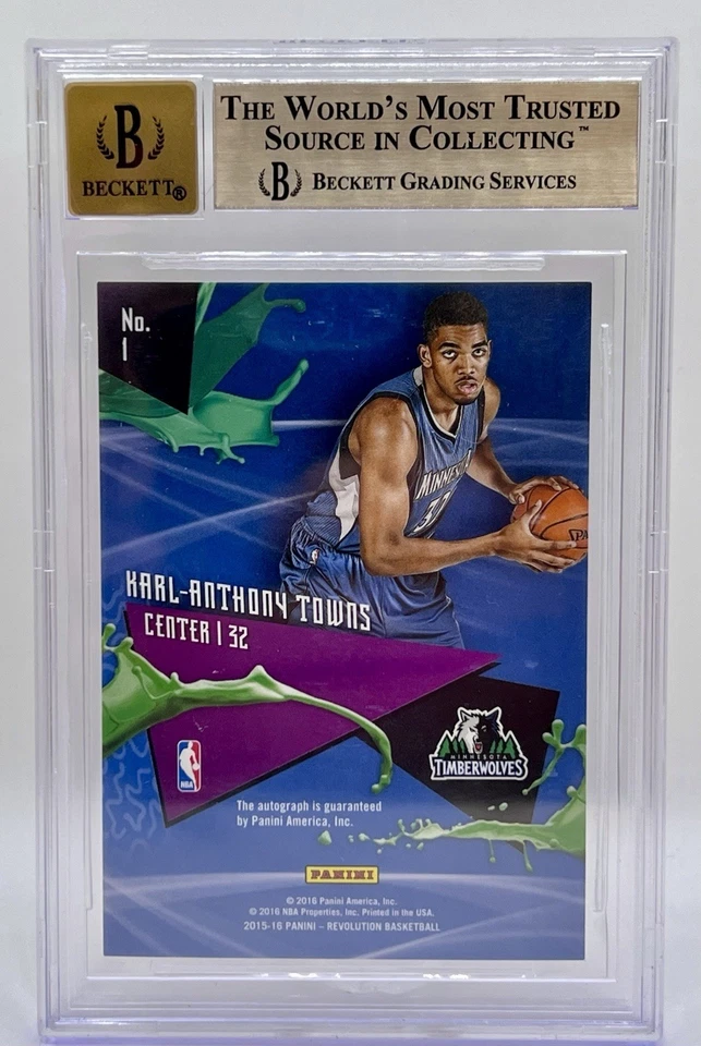 Panini Revolution Rookie Auto 2015 Karl Anthony Towns #1 BGS 9,5/10 RC SSP Foto 2 de 2