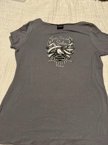 Harley Davidson, Ladies Large, Gray Silver, short sleeve, Salina Kansas - Picture 5 of 8