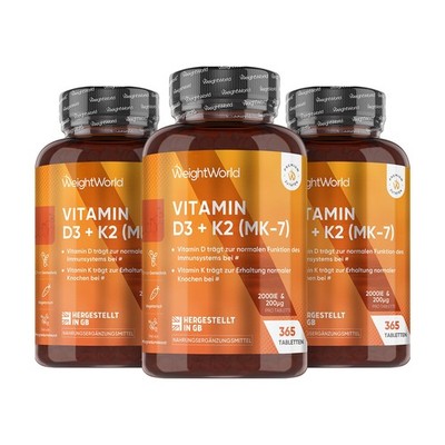 WeightWorld Vitamin D3 2000IU + K2 (MK-7) 200  mcg (IT)   365 Tablets