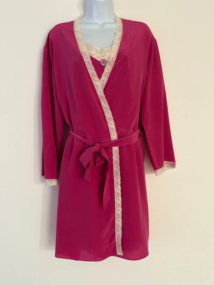 Conjunto de camisón y bata Peignoir para mujer Saks Fifth Avenue de colección M rosa 100 % seda Foto 2 de 4