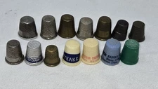LOT OF 14 VINTAGE SEWING THIMBLES METAL PLASTIC 1 STERLING SILVER