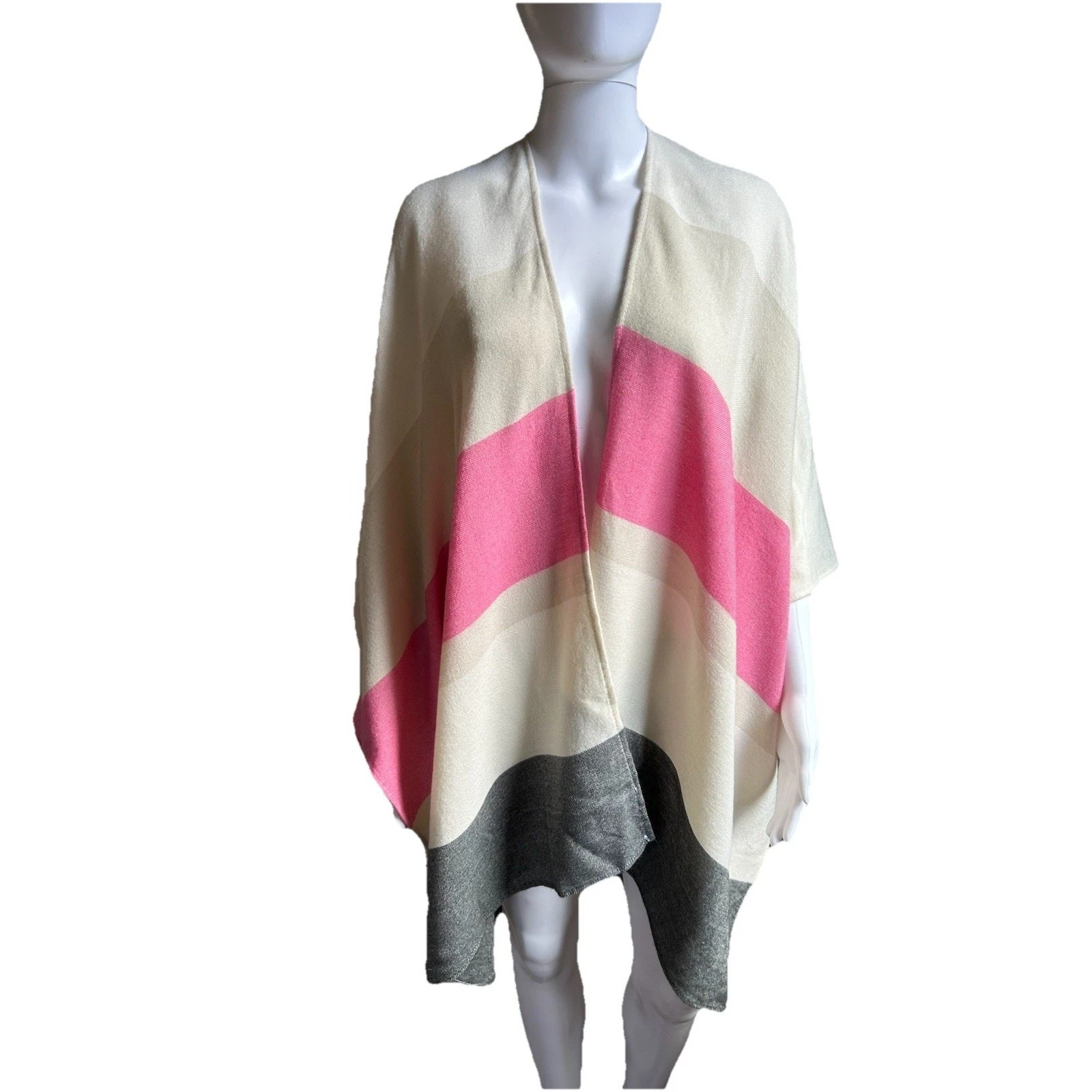 Mersea Colorblock Ruana Cardigan Wrap Womens One Size Travel Poncho Pink Gray