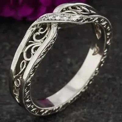 Art Deco Style Round Cut Lab Created Diamond 14k White Gold FN Wedding Ring