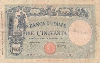 #Banca D Italy 50 Lire 1943 P 65 AF Azzolini & Urbini