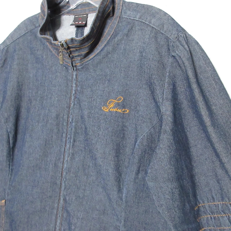Chaqueta vaquera vintage FUBU para mujer Plus 2X azul cremallera años 90 Y2K ropa de calle hip hop Foto 2 de 4