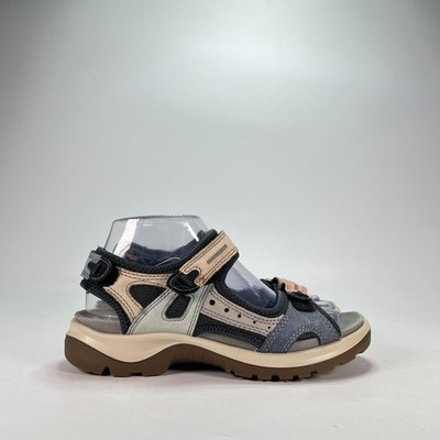 ECCO Offroad Beige Blue Nubuck Outdoor Adjustable Strap Sandals Women's Size 7.5