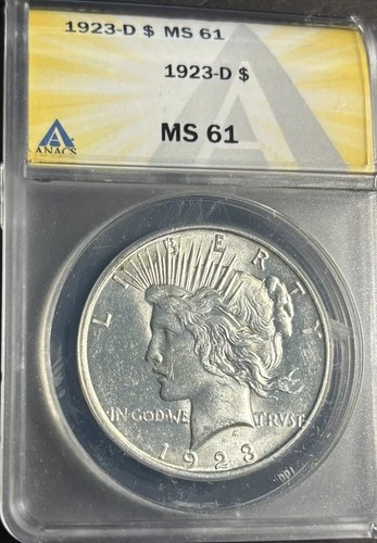 1923-D $1 Peace Silver Dollar ANACS MS 61 | Uncirculated UNC